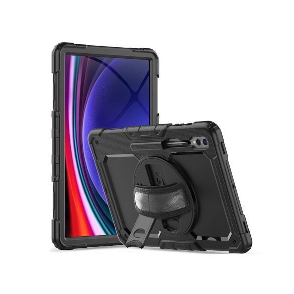 Samsung X900/X906 Galaxy Tab S8 Ultra 14.6 / X910/X916B Galaxy Tab S9 Ultra 14.6ütésálló tablet tok 360 fokos védelemmel, 4H kijelzővédő üveggel - Tech-Protect Solid - fekete  (ECO csomagolás)