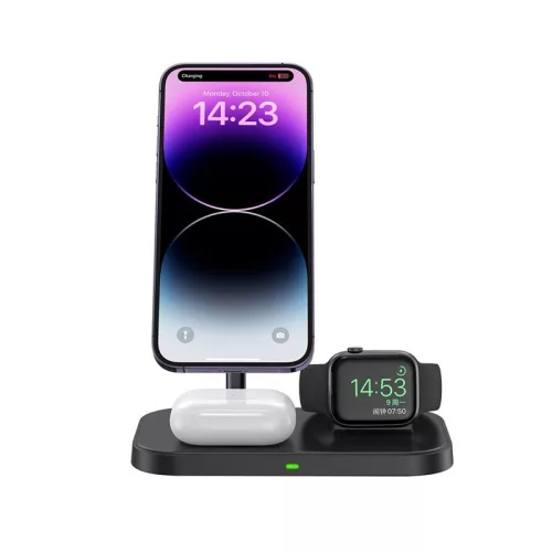Tech-Protect Qi univerzális vezeték nélküli töltő állomás - 15W - Tech-Protect  A22 3in1 Wireless Charger for Phone + Watch + Earphone - fekete