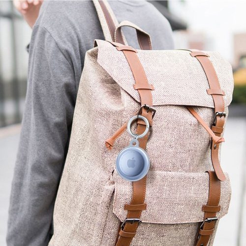 Szilikon védőtok és rögzítő kulcstartó Apple AirTag nyomkövetőhöz - FlexAir -   szürke (ECO csomagolás)