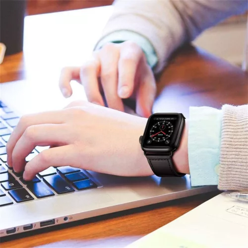 Apple Watch valódi bőrből készült óraszíj - Tech-Protect Leatherfit - 38/40/41  mm - fekete