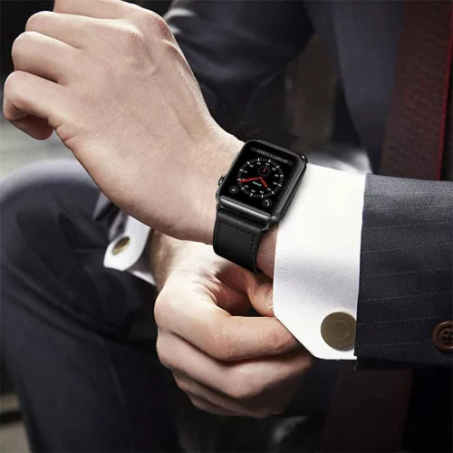 Apple Watch valódi bőrből készült óraszíj - Tech-Protect Leatherfit - 38/40/41  mm - fekete