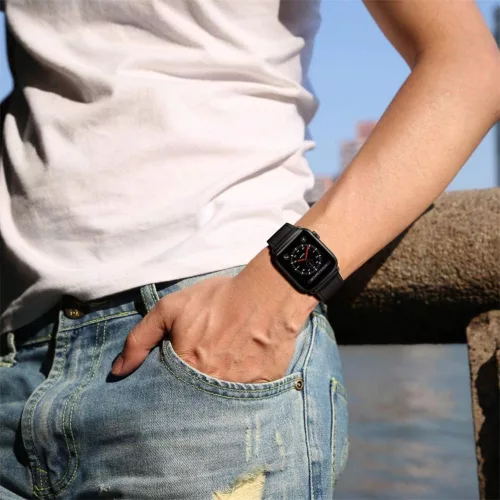 Apple Watch valódi bőrből készült óraszíj - Tech-Protect Leatherfit - 38/40/41  mm - fekete