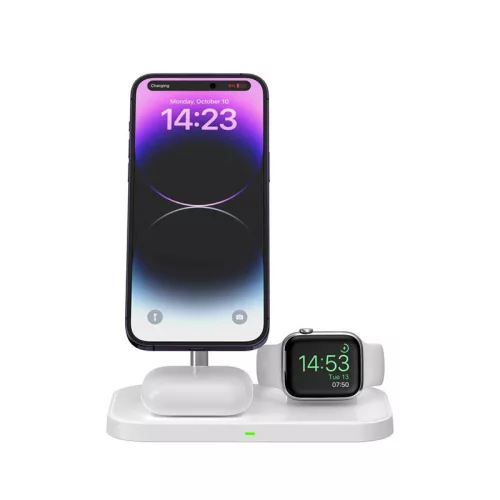 Tech-Protect Qi univerzális vezeték nélküli töltő állomás - 15W - Tech-Protect  A22 3in1 Wireless Charger for Phone + Watch + Earphone - fehér