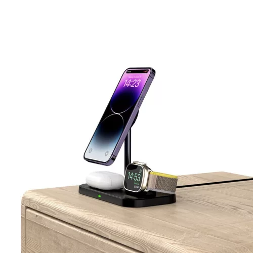 Tech-Protect Qi univerzális vezeték nélküli töltő állomás - 15W - Tech-Protect  A22 3in1 Wireless Charger for Phone + Watch + Earphone - fehér