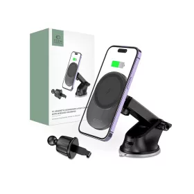   Tech-Protect Qi vezeték nélküli, szellőzőrácsba illeszthető/műszerfalra         szerelhető autós tartó/gyorstöltő MagSafe vezeték nélküli funkcióval -          Tech-Protect MM15W-V1 - fekete