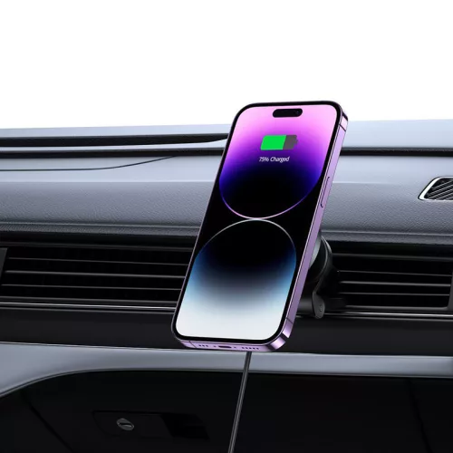 Tech-Protect Qi vezeték nélküli, szellőzőrácsba illeszthető autós               tartó/gyorstöltő MagSafe vezeték nélküli funkcióval - Tech-Protect MM15W-V5 -   fekete
