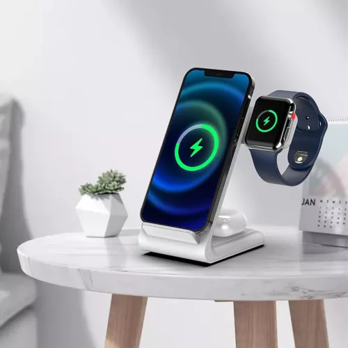 Tech-Protect Qi univerzális vezeték nélküli töltő állomás - 15W - Tech-Protect  A20 3in1 Wireless Charger for Phone + Watch + Earphone - fehér