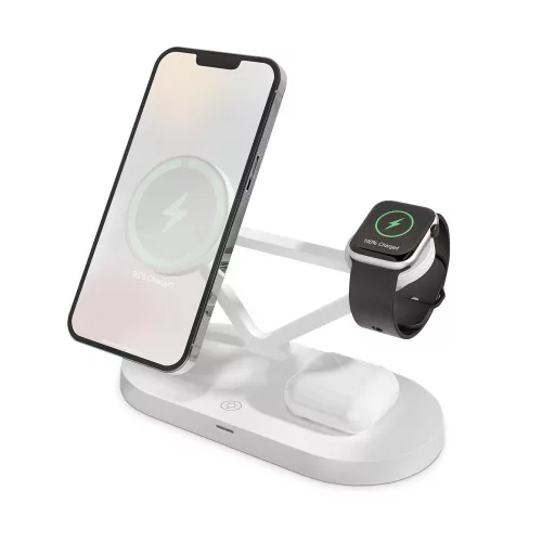 Tech-Protect Qi univerzális vezeték nélküli töltő állomás - 15W - Tech-Protect  A13 3in1 Wireless Charger for Phone + Watch + Earphone - fehér