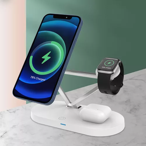 Tech-Protect Qi univerzális vezeték nélküli töltő állomás - 15W - Tech-Protect  A13 3in1 Wireless Charger for Phone + Watch + Earphone - fehér
