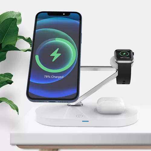 Tech-Protect Qi univerzális vezeték nélküli töltő állomás - 15W - Tech-Protect  A13 3in1 Wireless Charger for Phone + Watch + Earphone - fehér