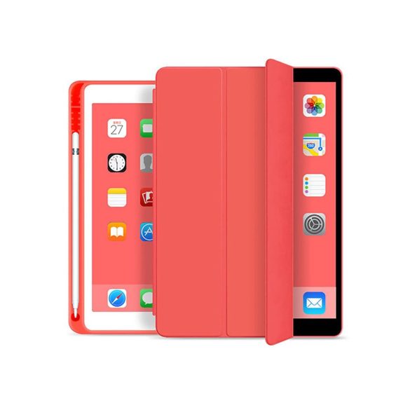 Apple iPad 10.2 (2019/2020/2021) tablet tok (Smart Case) on/off funkcióval,     Apple Pencil tartóval - Tech-Protect - red (ECO csomagolás)