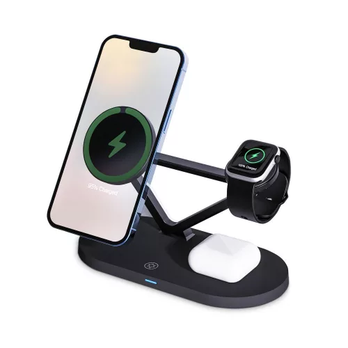 Tech-Protect Qi univerzális vezeték nélküli töltő állomás - 15W - Tech-Protect  A13 3in1 Wireless Charger for Phone + Watch + Earphone - fekete