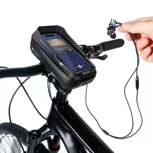 Univerzális kerékpárra szerelhető, por- és cseppálló telefontartó táska -       Tech-Protect XT3 Bike Mount - fekete
