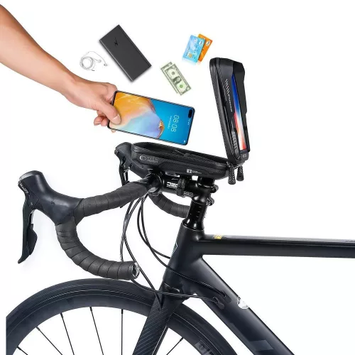 Univerzális kerékpárra szerelhető, por- és cseppálló telefontartó táska -       Tech-Protect XT3 Bike Mount - fekete