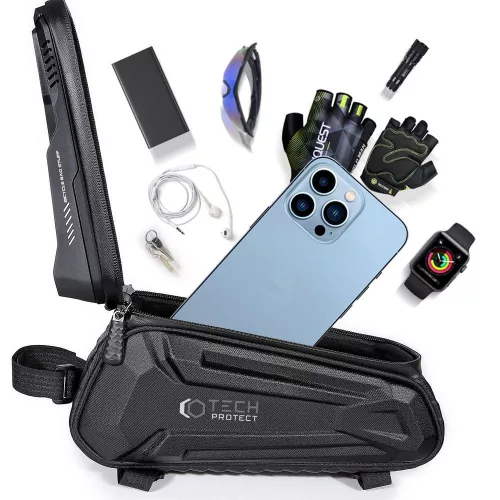 Univerzális kerékpárra szerelhető, por- és cseppálló telefontartó táska -       Tech-Protect XT5 Bike Mount - fekete
