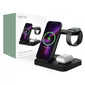   Tech-Protect Qi univerzális vezeték nélküli töltő állomás - 15W - Tech-Protect  A11 3in1 Wireless Charger for Phone + Watch + Earphone - fekete