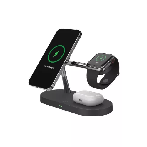 Tech-Protect Qi univerzális vezeték nélküli töltő állomás - 10W - Tech-Protect  A14 3in1 Wireless Charger for Phone + Watch + Earphone - fekete