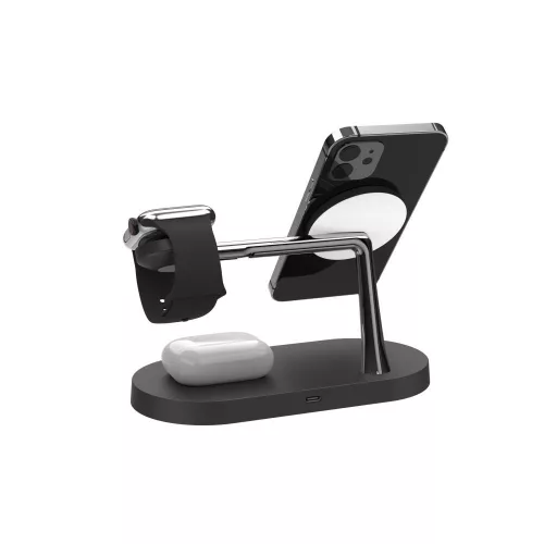 Tech-Protect Qi univerzális vezeték nélküli töltő állomás - 10W - Tech-Protect  A14 3in1 Wireless Charger for Phone + Watch + Earphone - fekete