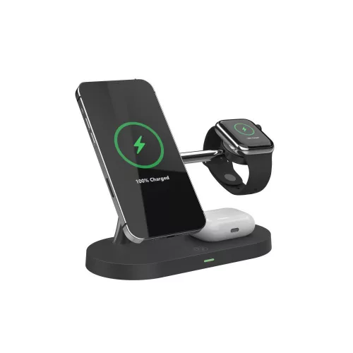 Tech-Protect Qi univerzális vezeték nélküli töltő állomás - 10W - Tech-Protect  A14 3in1 Wireless Charger for Phone + Watch + Earphone - fekete