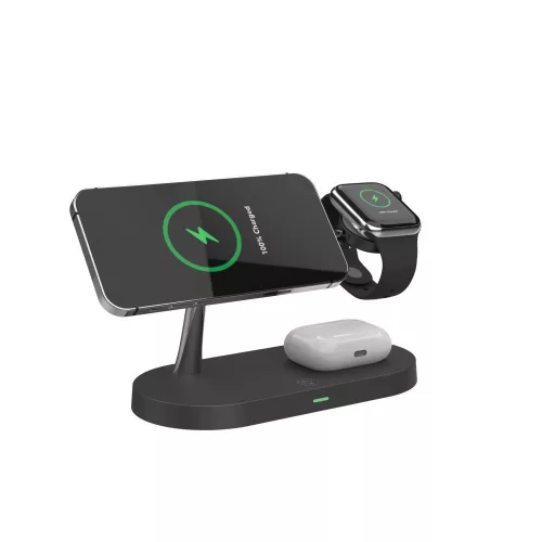 Tech-Protect Qi univerzális vezeték nélküli töltő állomás - 10W - Tech-Protect  A14 3in1 Wireless Charger for Phone + Watch + Earphone - fekete
