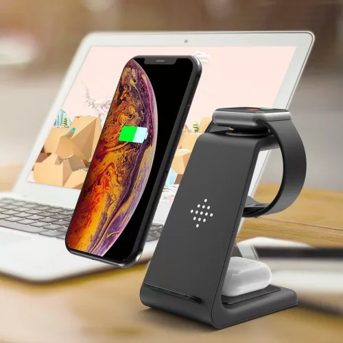 Tech-Protect Qi univerzális vezeték nélküli töltő állomás - Tech-Protect A8 3in1Wireless Charger for Phone + Watch + Earphone - fekete