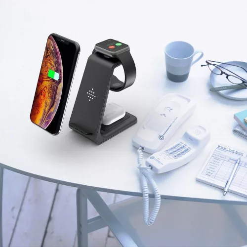Tech-Protect Qi univerzális vezeték nélküli töltő állomás - Tech-Protect A8 3in1Wireless Charger for Phone + Watch + Earphone - fekete