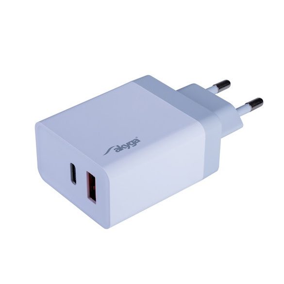 Akyga AK-CH-13  USB-A +USB-C PD 5-12V / max. 3A 36WQuick Charge 3.0 hálózati töltő