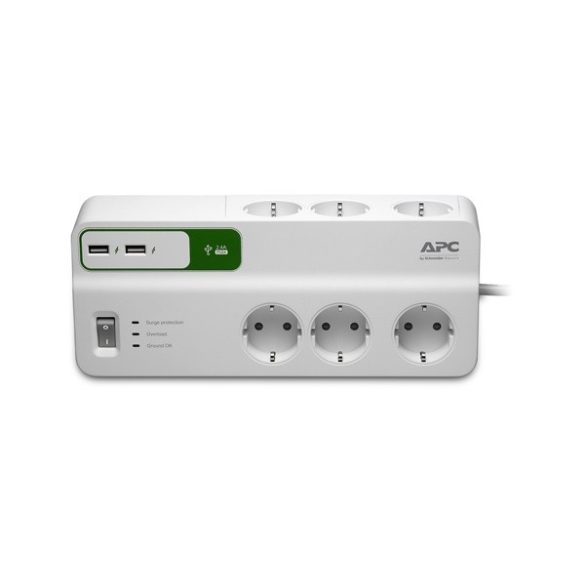 APC Essential túlfeszültség védett 6-os elosztó 2 USB töltő porttal