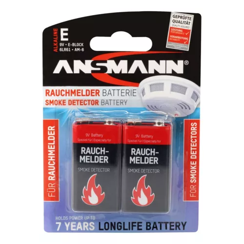 ANSMANN 9V elem 6LR61 füstjelzőbe 2db/bliszter