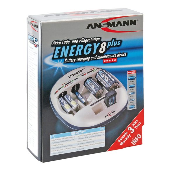 ANSMANN Energy 8 plus akkutöltő, 8 csatona, frissítő funkció, akkutesztelő, USB, csepptöltés