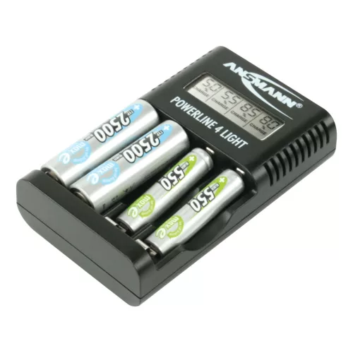 ANSMANN akkumulátortöltő 4x AA és AAA NiMH akkuhoz - cellafigyelés / csepptöltés / LCD / USB Powerline 4 light