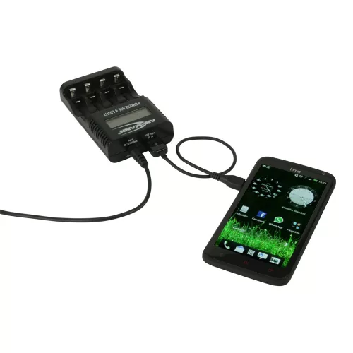 ANSMANN akkumulátortöltő 4x AA és AAA NiMH akkuhoz - cellafigyelés / csepptöltés / LCD / USB Powerline 4 light