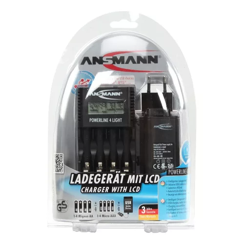 ANSMANN akkumulátortöltő 4x AA és AAA NiMH akkuhoz - cellafigyelés / csepptöltés / LCD / USB Powerline 4 light