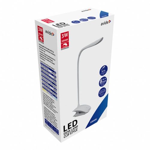 Avide csíptethető asztali LED lámpa 3W - fehér
