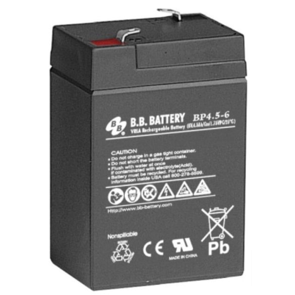 B.B. Battery 6V 4.5Ah Zárt gondozás mentes AGM akkumulátor  (BP4.5-6_T1)