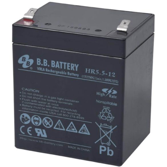 B.B. Battery HR5.5-12 12V 5.5Ah HighRate Zárt gondozás mentes AGM akkumulátor T2