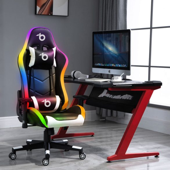 Bemada RGB LED-es gamer szék párnával, karfával - 85 x 57 cm - 54 x 52 cm (BMD1112)