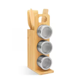   Bewello Mágneses fűszertartó - bambusz eszköz szettel - 7 részes - 80 x 135 x 275 mm (BW1007)