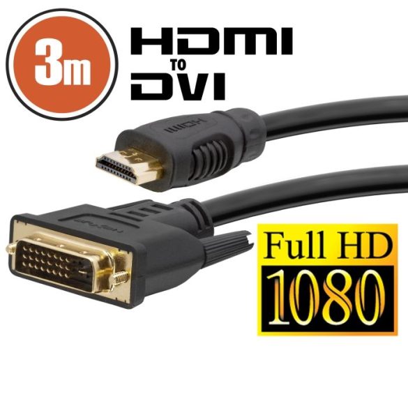 DVI -HDMI kábel aranyozott csatlakozóval - 3m (20381)
