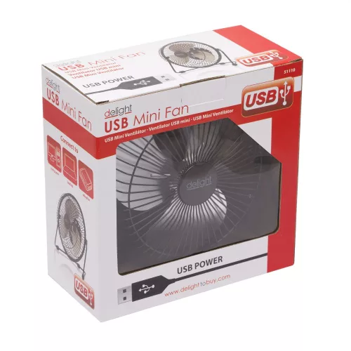 DeLight USB-s asztali mini 18 cm ventilátor - fekete (51110)