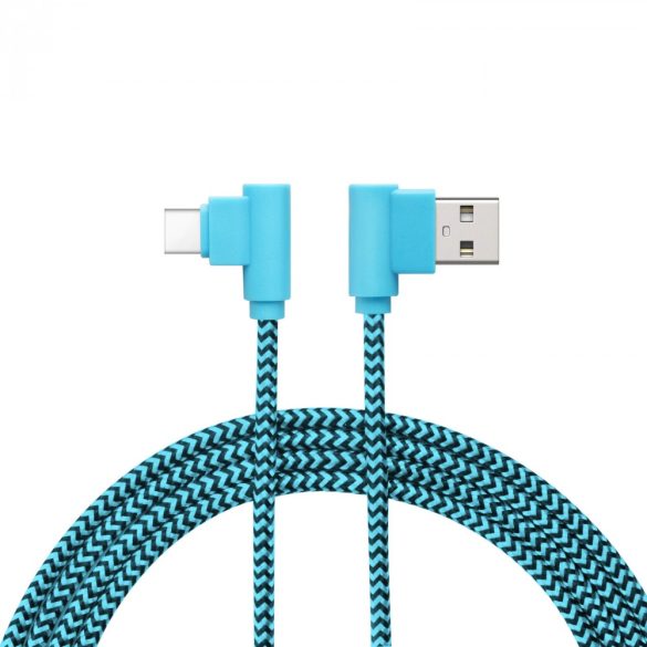 DeLight USB Type-C adatkábel 2m, 90° könyök - fekete-kék (55444C-BB)