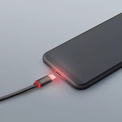 DeLight microUSB adatkábel LED fénnyel - fekete (55442M-BK)