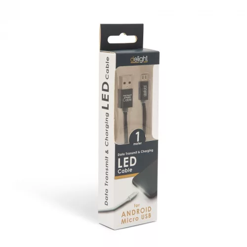 DeLight microUSB adatkábel LED fénnyel - fekete (55442M-BK)