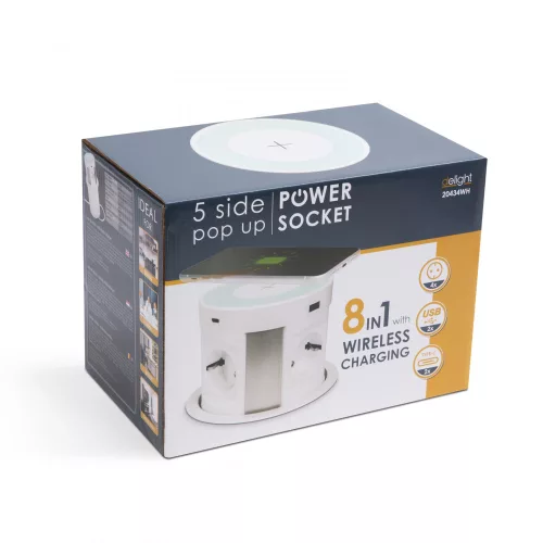 Delight Rejtett elosztó - 4-es + vezeték nélküli töltés + 2xUSB + 2xType-C - fehér (20434WH)