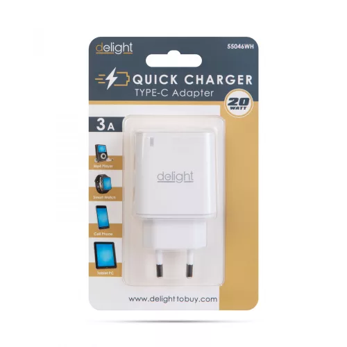 Delight Adapter - Type-C - gyorstöltő, PD20W - fehér (55046WH)