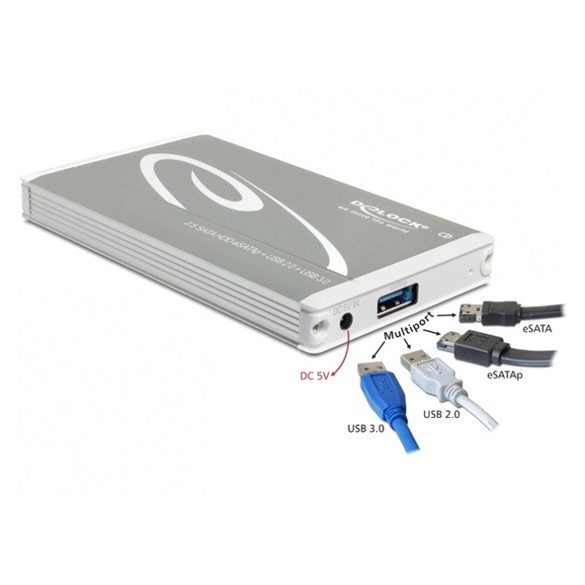 Delock Delock 42514 2,5" SATA HDD/SSD - Multiport USB 3.0 + eSATAp külső ház