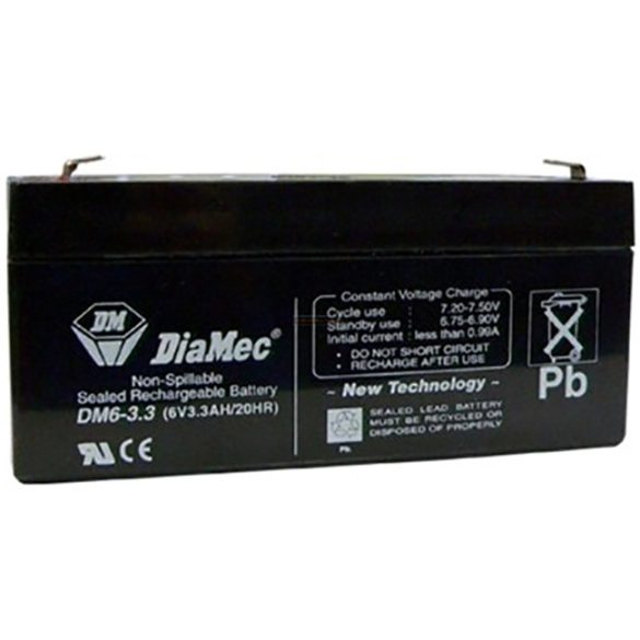 Diamec DM6-3.3 6V 3.3Ah zselés ólom akkumulátor gondozásmentes