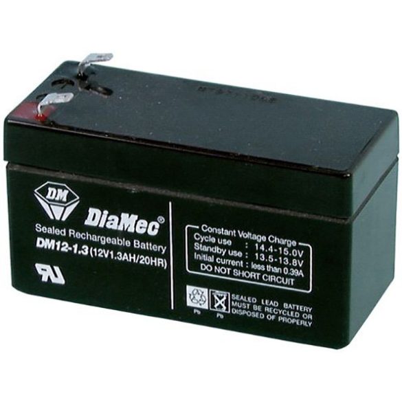 Diamec DM12-1.3 12V 1.3Ah zselés ólom akkumulátor gondozásmentes
