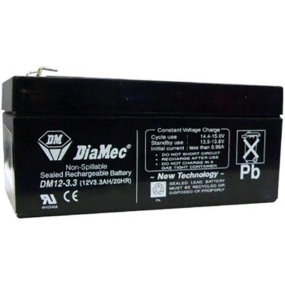 Diamec DM12-3.3 12V 3.3Ah zselés ólom akkumulátor gondozásmentes
