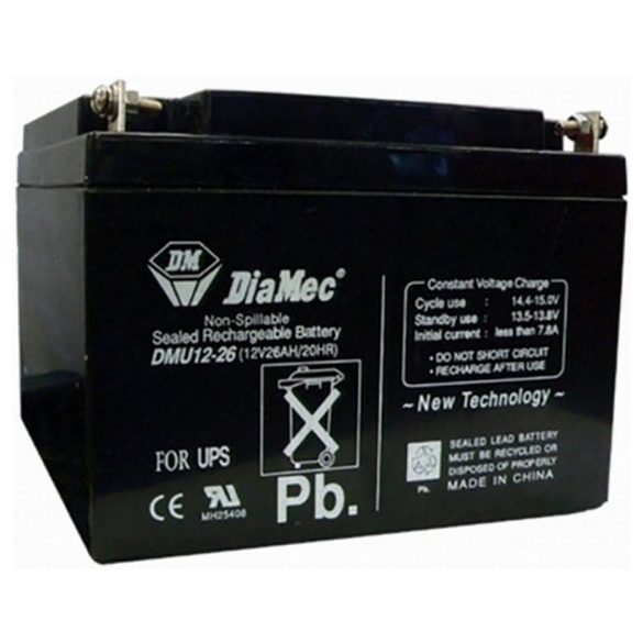 Diamec DMU12-26 12V 26Ah zselés ólom akkumulátor gondozásmentes